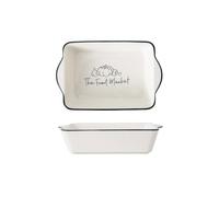 bandeja para hornear Bandeja Rectangular de cerámica for hornear, bandeja for arroz con queso, for occidental, tazón for multifuncional doble oreja for el hogar Bandejas para hornear