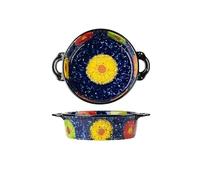 bandeja para hornear Cacerola multifuncional de cerámica redonda doble asa, gran capacidad, 950 ml, estilo vintage for horno Bandejas para hornear