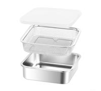 Bandeja para hornear con soporte de filtro, juego de 3 bandejas para hornear de acero inoxidable con tapa, multiusos para cocina, almacenamiento, asado (19 x 19 x 5,6 cm)