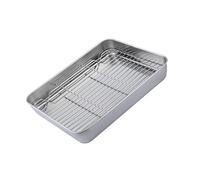 Bandeja para hornear de acero inoxidable de fácil limpieza con estante de alambre extraíble para un tostado perfecto, gran capacidad, ideal para uso doméstico, juego de bandeja para hornear, bandeja