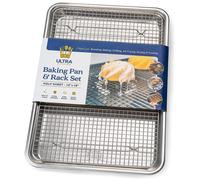 Bandeja para hornear de aluminio Ultra Cuisine con rejilla de enfriamiento de acero inoxidable - Bandeja de tama o de media hoja de 13 x 18 pulga