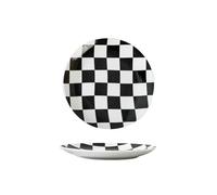 Bandeja para hornear occidental con estampado creativo nórdico, de cerámica, diseño de tablero de ajedrez, color negro
