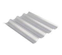 Bandeja para hornear pan francés, acero al carbono ondulado con múltiples ranuras antiadherente |Base perforada para molde para pan con corteza dorada para cocina casera, rollos (Cuatro ranuras)