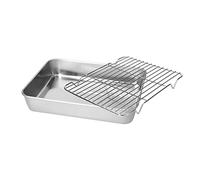 Bandeja para Horno con Rejilla, 26,5 x 20,5 x 5cm Bandeja Rectangular de Acero Inoxidable Asador, Bandejas Rectangulares de Horno con Rejilla para Hornear, Freír, Apto para Lavavajillas