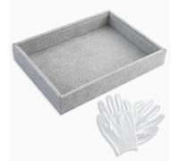 Bandeja para joyas de terciopelo suave, caja de joyas, caja de anillos, resistente a los arañazos, para reloj, collar, pendientes, pulsera, gemelos, 21 x 15 x 3 cm (gris)