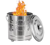 Bandeja para quemar de papel | Quemador de acero inoxidable con tapa, gancho de fuego y barril de metal forrado, para residuos de jardín, madera, basura, fogata,