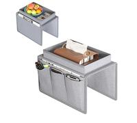 Bandeja para Reposabrazos de Sofá, Organizador de Sofá Gris con Soporte para Vaso y Móvil, Bandeja Reposabrazos para Mando a Distancia, Tableta, Libros