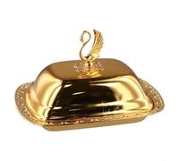 Bandeja para servir alimentos con tapa hecha de acero inoxidable, diseño a prueba de polvo que mantiene la mantequilla fresca, recipiente multiusos para el hogar y cocinas comerciales (dorado)