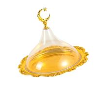 Bandeja para Servir Alimentos de acrílico Transparente Resistente Polvo sobre Soporte de Metal Dorado de Postre Ramadán para Fiestas Reuniones en hogar Bandeja de Ramadán con de