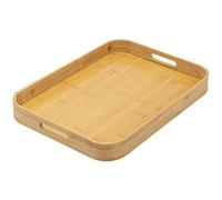 Bandeja para servir bambú, bandeja de servicio rectangular con manijas y esquina redondeada, plato de comida multifuncional de 16x11x2 para cenar, café, bar y fiesta