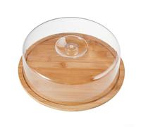 Bandeja para servir, bandeja redonda de madera con tapa transparente para servir alimentos, desayuno, té, exhibición de almacenamiento