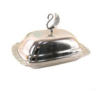 Bandeja para servir con tapa fabricada en acero inoxidable para almacenamiento de mantequilla y alimentos con cubierta a prueba de polvo para mantener la frescura (plata)