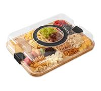 Bandeja para Servir con Tapa, Tabla para Embutidos con Tapa, Tablas para charcutería de bambú con Asas Transparentes, Bandeja para Servir de 6 Compartimentos para Cocina, Aperitivos, Tabla de Viaje c