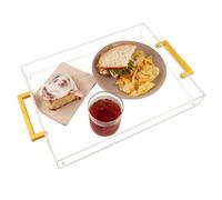 Bandeja para Servir de Acrílico con Asas Doradas, Bandejas Decorativas de 40,6 x 30,5 cm para Mesa de Café, Servidor de Bebidas a Prueba de Derrames, Cocina, Plato de Fiesta (Transparente)
