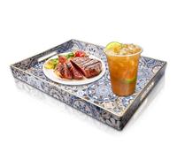 Bandeja para servir, decoración bohemia, rectangular, bandeja de melamina, bandeja de café con asa, irrompible, bandeja de cocina, flores, bandeja de plástico para cocina, salón, bar, fiesta, 40 x 30
