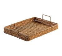 Bandeja para Servir en ratán | Bandejas de Mimbre rectangulares con manijas, Bandeja de ratán de plástico Hecha a Mano, Cesta de Almacenamiento de Mimbre de Gran Capacidad para decoración del hogar d