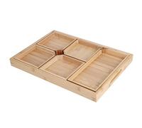 Bandeja para servir, plato de almacenamiento multifunción con asa, color natural, 40 x 28 x 3,5 cm, incluye 5 bandejas pequeñas de frutas, para cocina, comedor, oficina, hogar