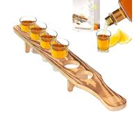 Bandeja para servir tequila, de madera, soporte para vasos de chupito con 6 vasos, soporte para vasos de tequila, dispensador de bebidas de fiesta, estante de vidrio para servir estable y elegante