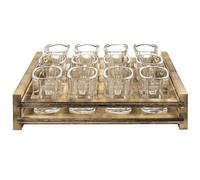 Bandeja para servir vasos de chupito, de madera de 10.5 pulgadas, soporte dividido para whisky, organizador de 12 ranuras, estante de exhibición de tazas, soporte de servir de bar para discoteca