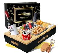 Bandeja para sofá con Caja de Regalo, Couch Butler para sofá con 2 Cuencos para Aperitivos, portavasos, Organizador para Aperitivos con abrebotellas, Tapa extraíble para salón