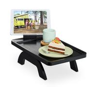 Bandeja para sofá Relaxdays, reposabrazos, bambú, con Soporte para teléfono, 12 x 40,5 x 25 cm, Negro