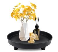 Bandeja para velas, color negro, redonda de metal, decorativa, de 23 cm de diámetro, para servir bebidas, organizador de bebidas, para mesa de café