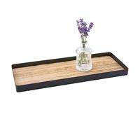 Bandeja para velas con marco de metal y base de madera, 45 cm x 18 cm, color negro, natural, rectangular, con borde, bandeja para servir, Navidad, Adviento, regalo