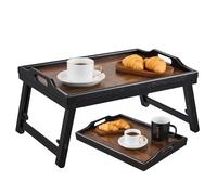 Bandeja plegable de bambú ajustable en altura para cama y sofá (22,5 - 32 cm), mesa para notebook y mesa de desayuno, bandeja de desayuno, color marrón