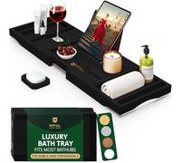 Bandeja Plegable para bañera, Bandeja de bambú expandible, Bandeja de baño, Bandeja de baño con Lados Extensibles, jabonera Gratis
