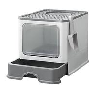 Bandeja plegable para gatos, casas de aseo para gatos, con pala de arena para gatos, de tamaño completo, antiolor e higiénico, evita la camada del gato (gris)