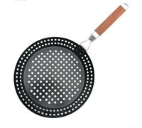 Bandeja plegable redonda de acero inoxidable con mango de madera, bandeja de parrilla de 56,5 x 30 cm para barbacoa al aire libre, camping, asado, herramienta de cocina para barbacoa que ahorra