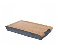 Bandeja portátil Multifuncional con cojín moldeable. para Ordenador portátil Desayuno Cena. Bandeja Antideslizante. Funda de Almohada Lavable extraíble. Almohada Gris. Madera. Pequeño (43x23x6,5 cm)