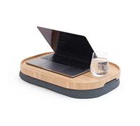Bandeja portátil Multifuncional con cojín moldeable. para Ordenador portátil Desayuno Cena. Bandeja Antideslizante. Funda de Almohada Lavable extraíble. Almohada Gris. Natural. Grande (47x34x6,5 cm)