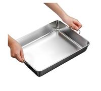 Bandeja rectangular de acero inoxidable for hornear, for barbacoa, for guardar pan, frutas y verduras, con asa, for cocinar al vapor, utensilios de cocina(30x24x5cm)