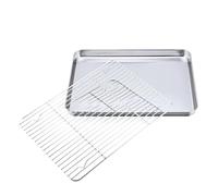 Bandeja rectangular de acero inoxidable for hornear galletas con rejilla enfriamiento extraíble antiadherente for utensilios cocina apta for horno(M set)