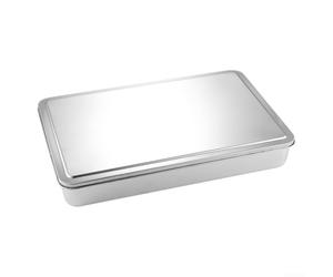 Bandeja rectangular de acero inoxidable para hornear, bandeja para tartas de tiramisú con tapa para frescura, plato cuadrado profundo para lasaña y pasteles, plata, 33 cm (44)