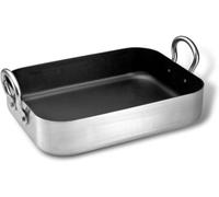 Bandeja rectangular de aluminio para asar - Parrilla antiadherente para todas sus necesidades de asado - Doble asa para un manejo fácil - Asador de pavo resistente y profundo - Apto para pescado y po