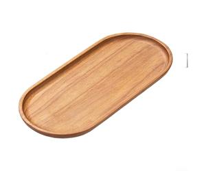 Bandeja rectangular de madera artesanal para servir té y aperitivos con forma redondeada y lijado fino para mayor seguridad y comodidad (C)