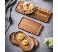 Bandeja rectangular de madera para servir té, café, postres y aperitivos, color madera natural, diseño japonés minimalista, fácil de limpiar, uso en cocina y café (TP02 (grande))