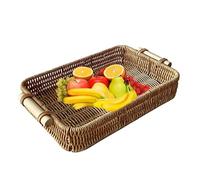 Bandeja Rectangular de Ratán Tejida a Mano Con Asa Para Servir - Decorativa de Mimbre Para Mesa, Alimentos y Decoración