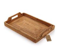Bandeja Rectangular de Ratán Tejida a Mano para Servir Comida y Bebidas Decorativa con Asas 43x29x4.5cm Natural