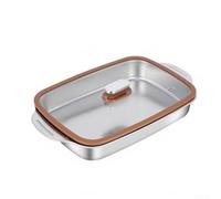 Bandeja rectangular grande de acero inoxidable para hornear, para pescado, llama abierta y sartén segura para inducción, placa de parrilla de cocina resistente (45 poco profundos + tapa)