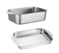 Bandeja rectangular honda de acero inoxidable para asar pollo, pescado, 5 tamaños, ideal para lasaña, pasteles, brownies, pollo, carne y verduras (profundidad de 45 cm).