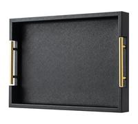 Bandeja Rectangular Negra con Asas Doradas para Fiesta, Bandeja Decorativa de Madera Grande para otomana, Bandeja de Mesa de café de Piel sintética