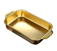 Bandeja rectangular profunda de acero inoxidable para asar, bandeja para lasaña con asas, bandeja para asar, bandeja para hornear, bandeja para vapor (dorada, 51 cm)