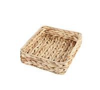 Bandeja rectangular tejida de jacinto de agua, de mimbre tejida a mano, bandejas de almacenamiento para café, desayuno, postre, fruta, pan (color original, pequeño)