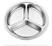 Bandeja redonda de acero inoxidable con 3 compartimentos para cocinar al vapor con asas para cocina, escuela, cafetería, lonchera térmica, grado 201, metal plateado, 23,5 cm (A)