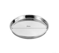 Bandeja redonda de acero inoxidable con parte inferior plana para servicio de comida de estilo coreano, postre y uso doméstico o comercial (20 cm)