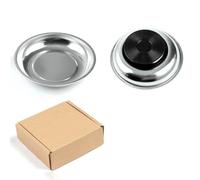 Bandeja redonda de acero inoxidable para garaje, taller, reparación de automóviles, plato de almacenamiento magnético de 3 pulgadas, 4 pulgadas, 6 pulgadas, con base antideslizante de PVC, organizador