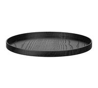 Bandeja redonda de madera maciza, extra grande, para té, café, aperitivos, alimentos, alimentos, servidor antideslizante, con bordes elevados (37,5 cm), color negro